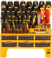 Tolsen Gereedschapset 100-delig - Schroevendraaierset Magnetisch - 28x Schroevendraaiers - 2x VDE schroevendraaiers - 1x Ratelschroevendraaier - 60x Bits - Spanningsmeter - 5x Magnetische Moerdoppen - 1 Cr-V adapter 60 mm