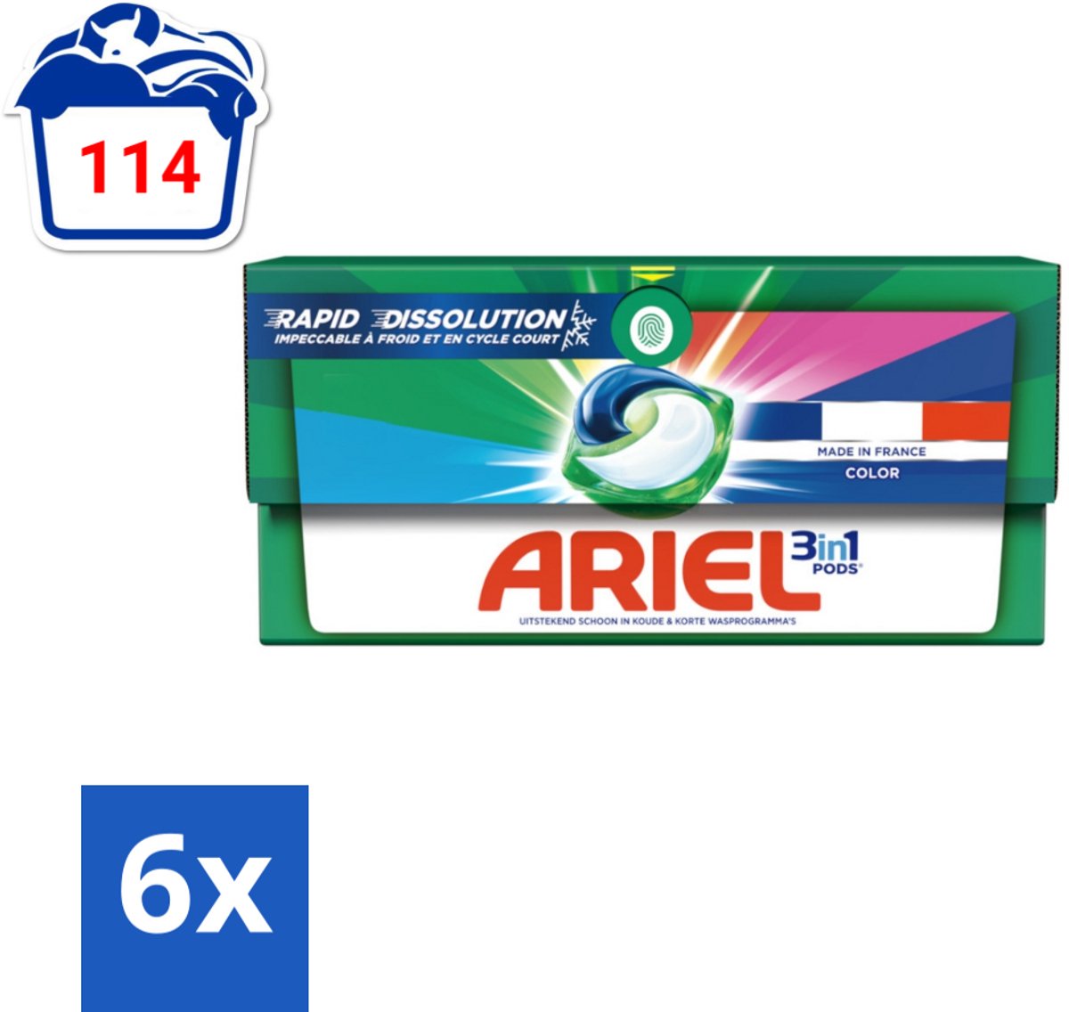 Ariel Color - Wasmiddelcapsules - 3in1 Pods - Gekleurde Was - 19 Wasbeurten - Voordeelverpakking - 6 stuks