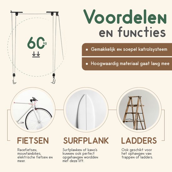 Recalma Fietslift - 60 kg draagkracht - elektrische fiets - lift-ophangsysteem