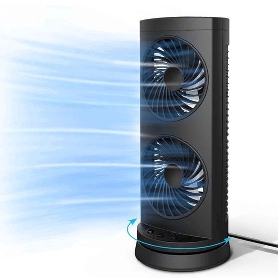Intelectro Ventilator Zwart – Stille Tafelventilator, 3 Snelheden, Timer, 110° Oscillatie, Energiezuinig, Compact