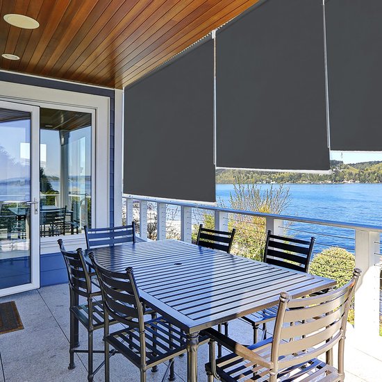 Store enrouleur d'extérieur Aufun, store vertical, protection solaire pour balcon, brise - vue, rideau occultant, Protection UV, protection contre le vent (140 x 140 cm, anthracite)