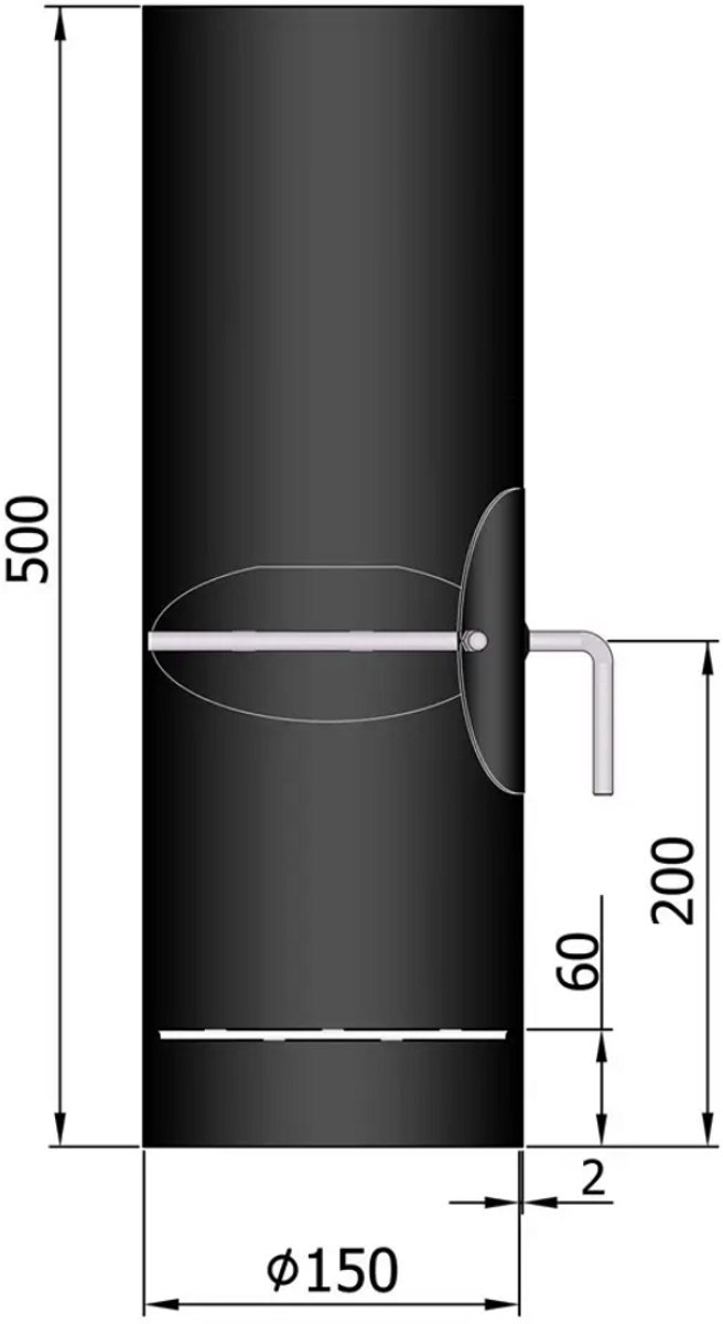 Kachelpijp Ø150 lengte 500 - condensring - deur - smoorklep - staal - 2mm