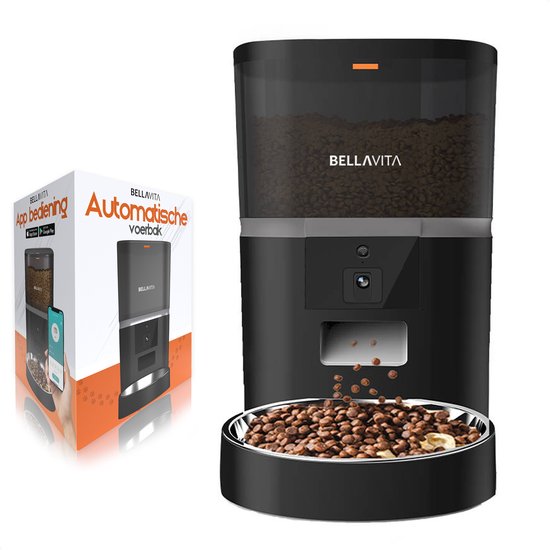 BELLAVITA® Automatische voerbak met Camera - Zwart - Nieuw Model 2024 - Voerautomaat Met App - Voerbak hond - Smartphone Besturing - Voerinhoud 6 Liter - Voor Katten en Hondenvoer - Droogvoer - Automatische voerbak kat - Automatische voerbak