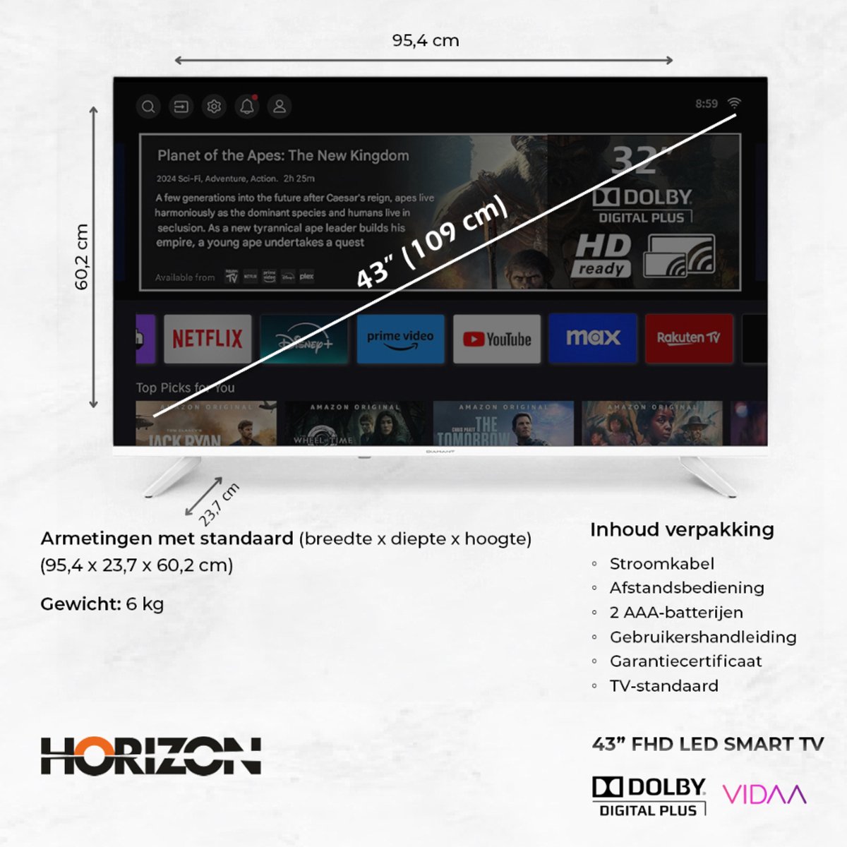 Horizon Diamant 43 inch LED Televisie - Frameless Slim - afbeelding 3