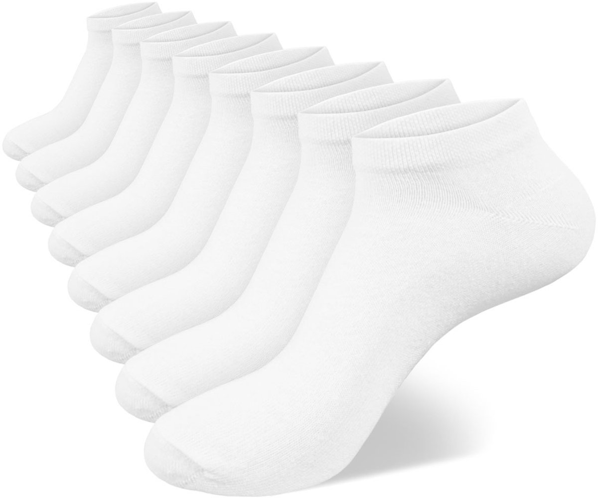 Calzera Bio Cotton Sneakersokken - Bio Katoen Enkelsokken - Multipack 8 Paar - Duurzaam - Superzacht, Ademend & Naadloos - Ultiem Comfort - Dames & Heren - Wit - Maat 35-38