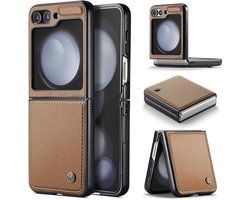 Zandarix Geschikt voor Samsung Galaxy Z Flip 5 5G - Lederen Flip Wallet - Kaartenvakken - Standfunctie - Magneet - Book Case Hoesje - Bruin