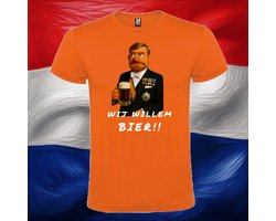 Koningsdag T-shirt Oranje - Maat S - Wij Willem bier - Feestelijke Oranje cartoon Stijl