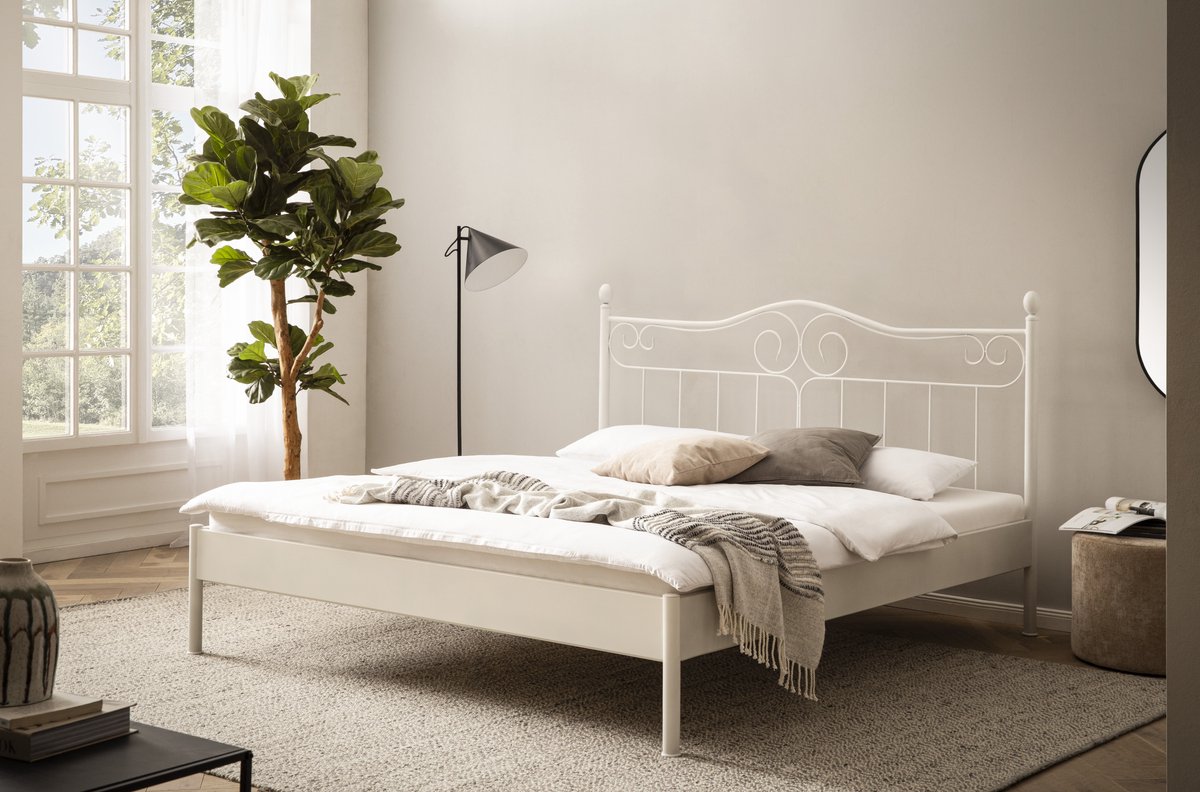 Bed Box Wonen Alessia metalen bed Wit 180x220 cm