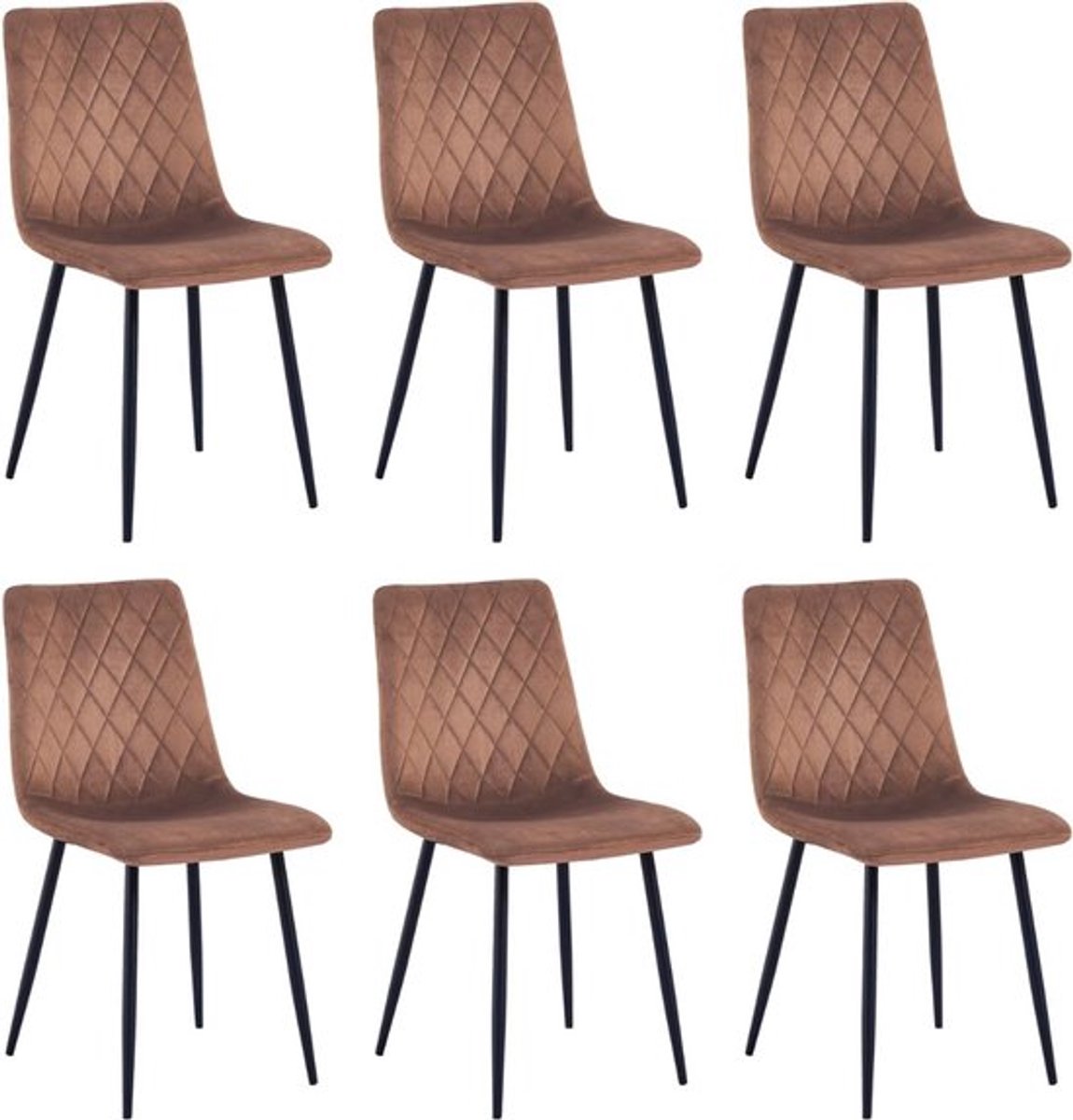 Luxe Eetkamerstoelen – Set van 6 – Metalen Frame – Fluwelen Gewatteerde Stoelen – Onderhoudsvriendelijk – Modern Design – Bruin