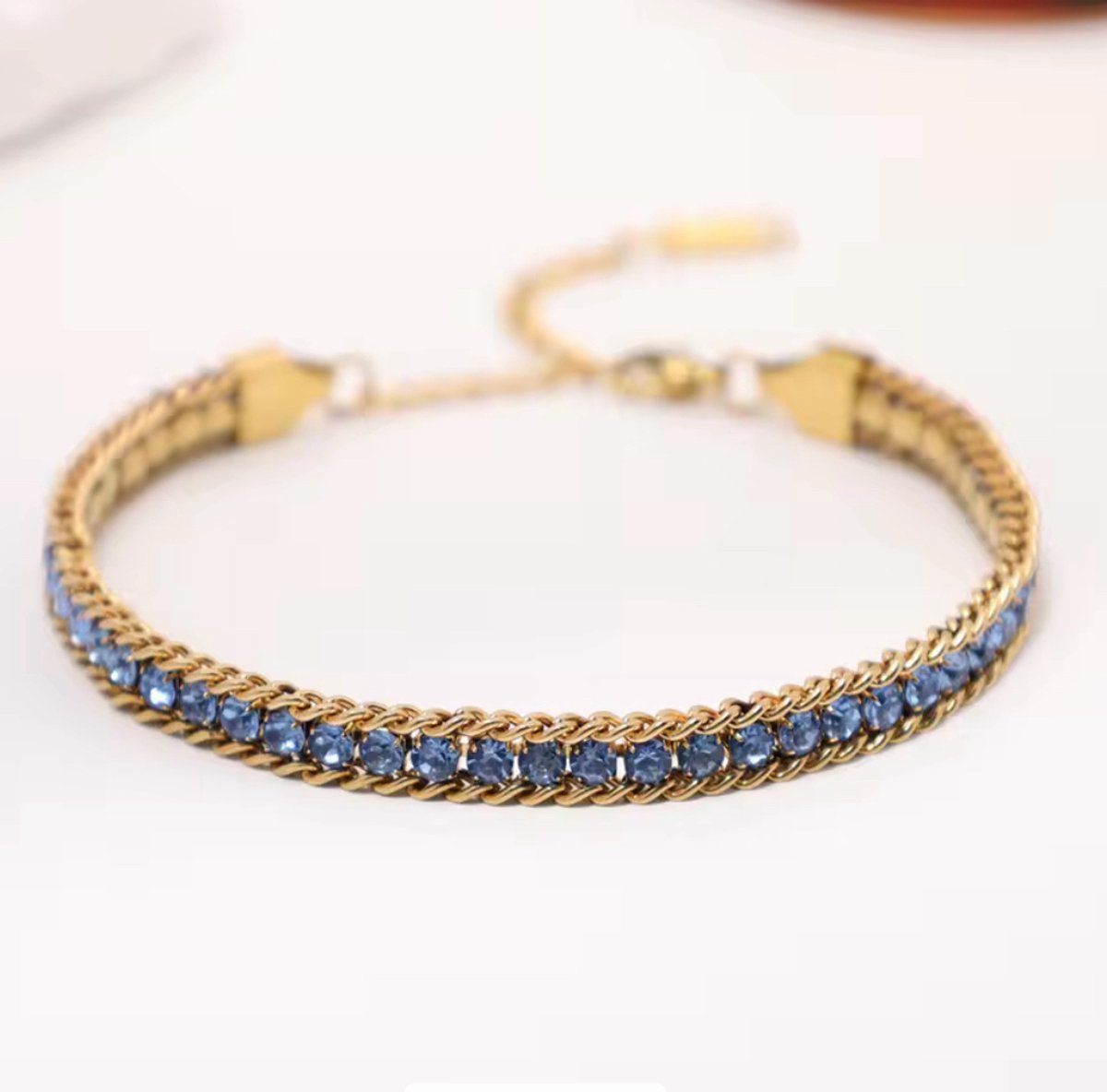 JP Family Jewelry - Tennis Armband - RVS - Blauw Goud - Kleurvast - Zirkonia - Verstelbaar 18-23 cm
