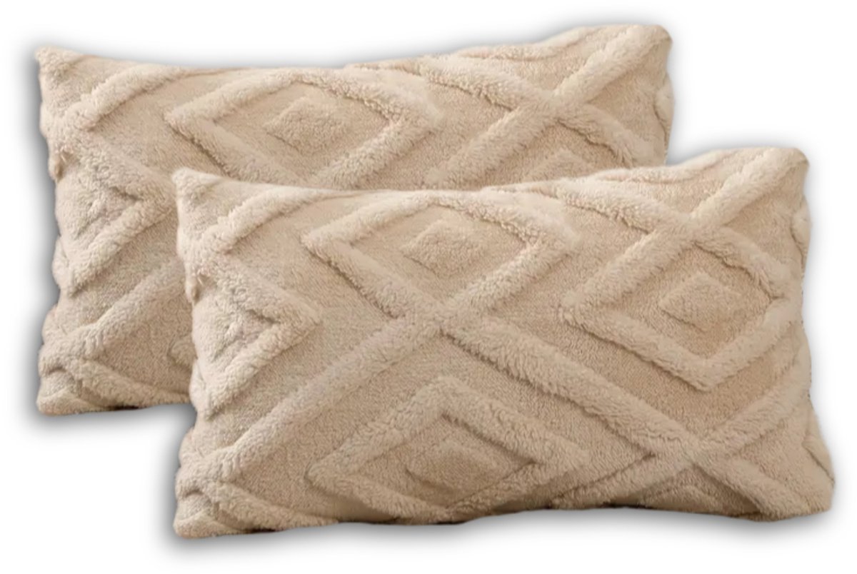 Set van 2 Sierkussens 30x50 cm | Beige | Inclusief binnenkussens | Langwerpige, Luxe & Zachte kussens voor Bank & Woonkamer