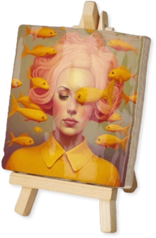 Kunsttegeltje - Orange - Handgemaakt - Met houten ezeltje