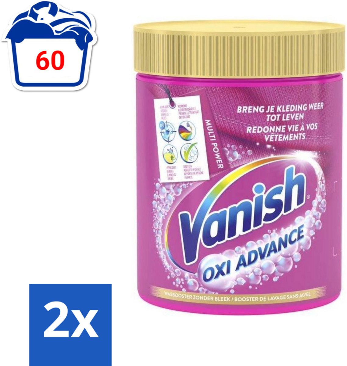 Vanish Oxi Advance - Vlekkenverwijderaar Poeder - Zonder Bleek - Gekleurde Was - 840 Gram - Voordeelverpakking - 2 stuks
