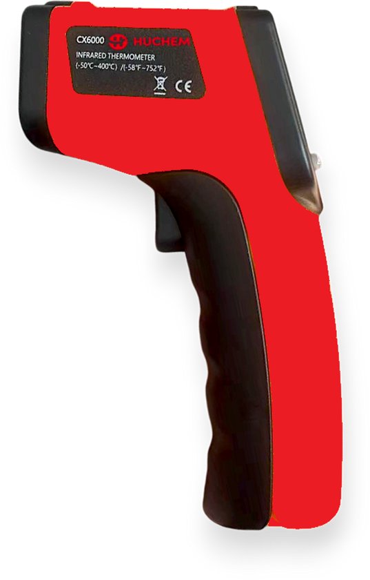 Rode Huchem CX6000 infrarood thermometer met zwarte handgreep.