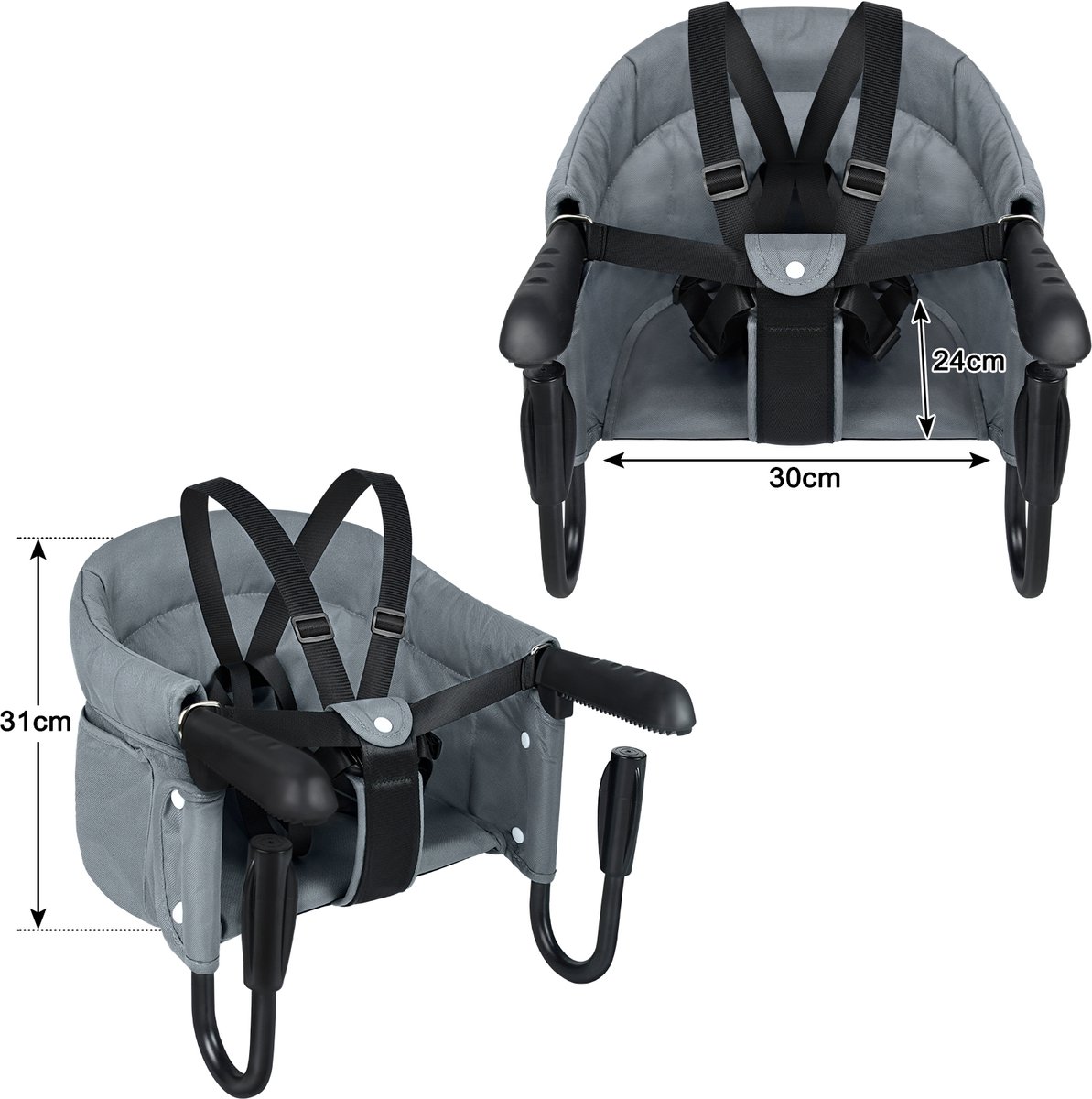 NAIZY Tafelstoel Baby Grijs Booster Seat Kinderstoel Opvouwbaar met Antislip Handvat & Veiligheidsgordel & Opbergzakken Kinderstoel voor 2-8cm Dikke Tafel thumbnail 2