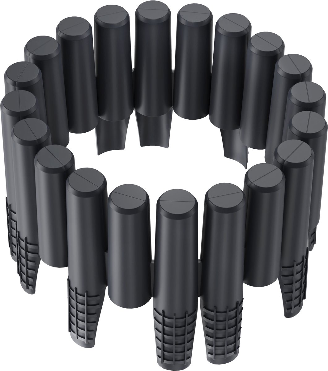 Aufun 8,4m Borderrand Kunststof tuinranding (beetinfassung) - Houtimitatie - Maaikant - 10 stuks decoratieve palisade randstenen - Antraciet
