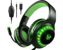 StayPowered Gaming Headset - Ultiem Geluid & Comfort - Noise Cancelling Microfoon - Surround Sound - Multi-platform Compatibel - Plug & Play - Ergonomisch Design - LED Verlichting - Zwart/Groen - Levering Sneller dan Aangegeven!