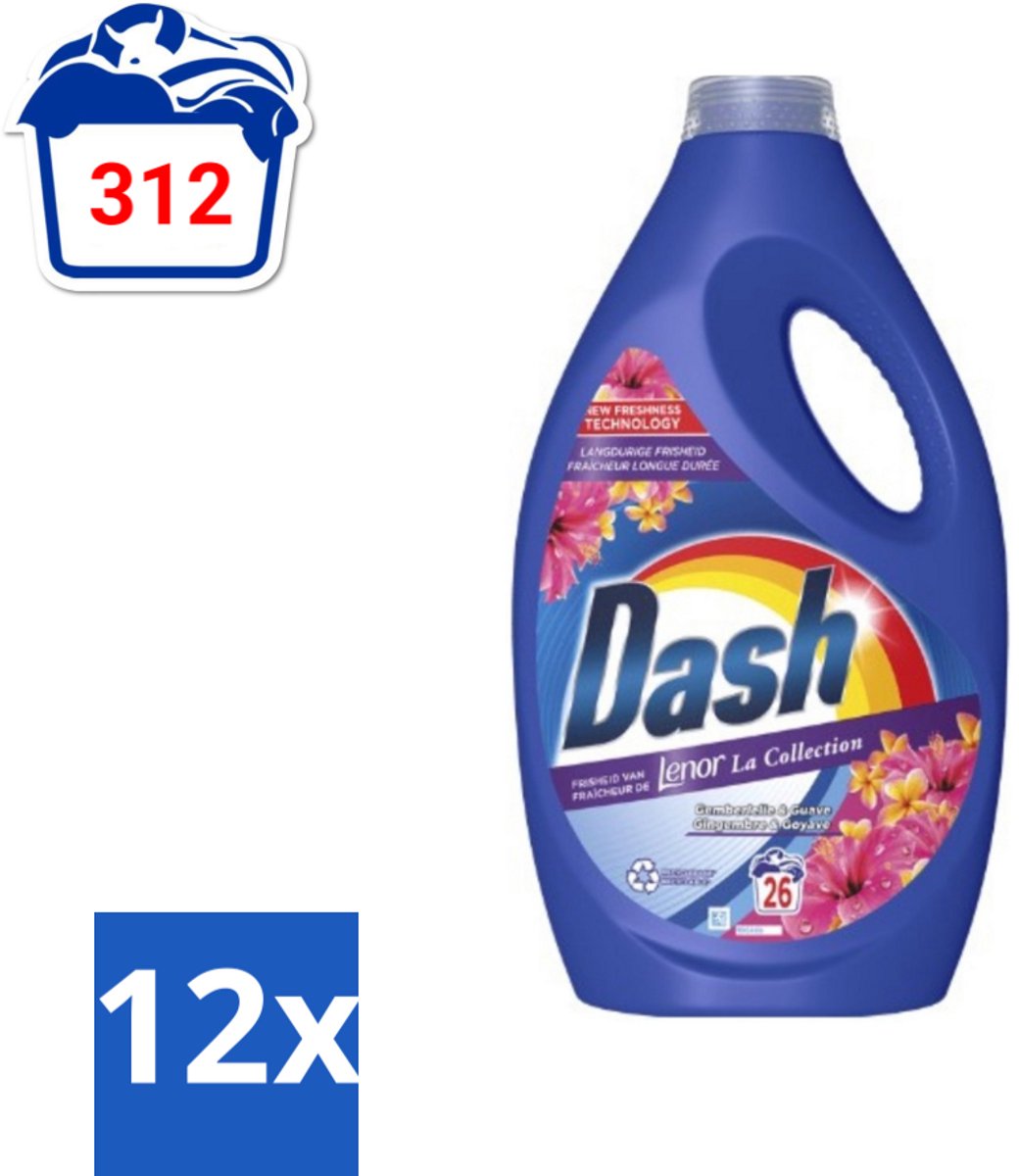 Dash - Lenor Collectie - Vloeibaar Wasmiddel - Witte en Gekleurde Was - Kersenbloesem - 26 Wasbeurten - Voordeelverpakking - 12 stuks