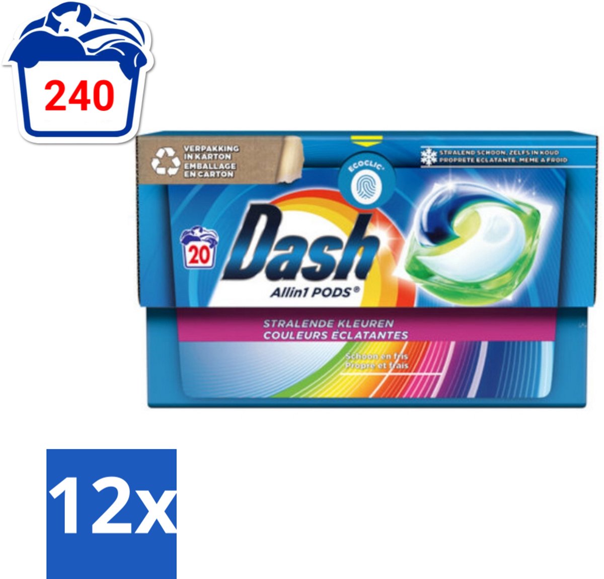 Dash - Stralende Kleuren - Wasmiddel Capsules - All-in-1 Pods - Gekleurde Was - 20 Wasbeurten - Voordeelverpakking - 12 stuks