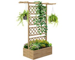 Plantenbak met klimrek - Bloembak - Weerbestendig - Met trellis - Buiten - Hout - Plantenrek - Rechthoekig - Natuurlijk hout