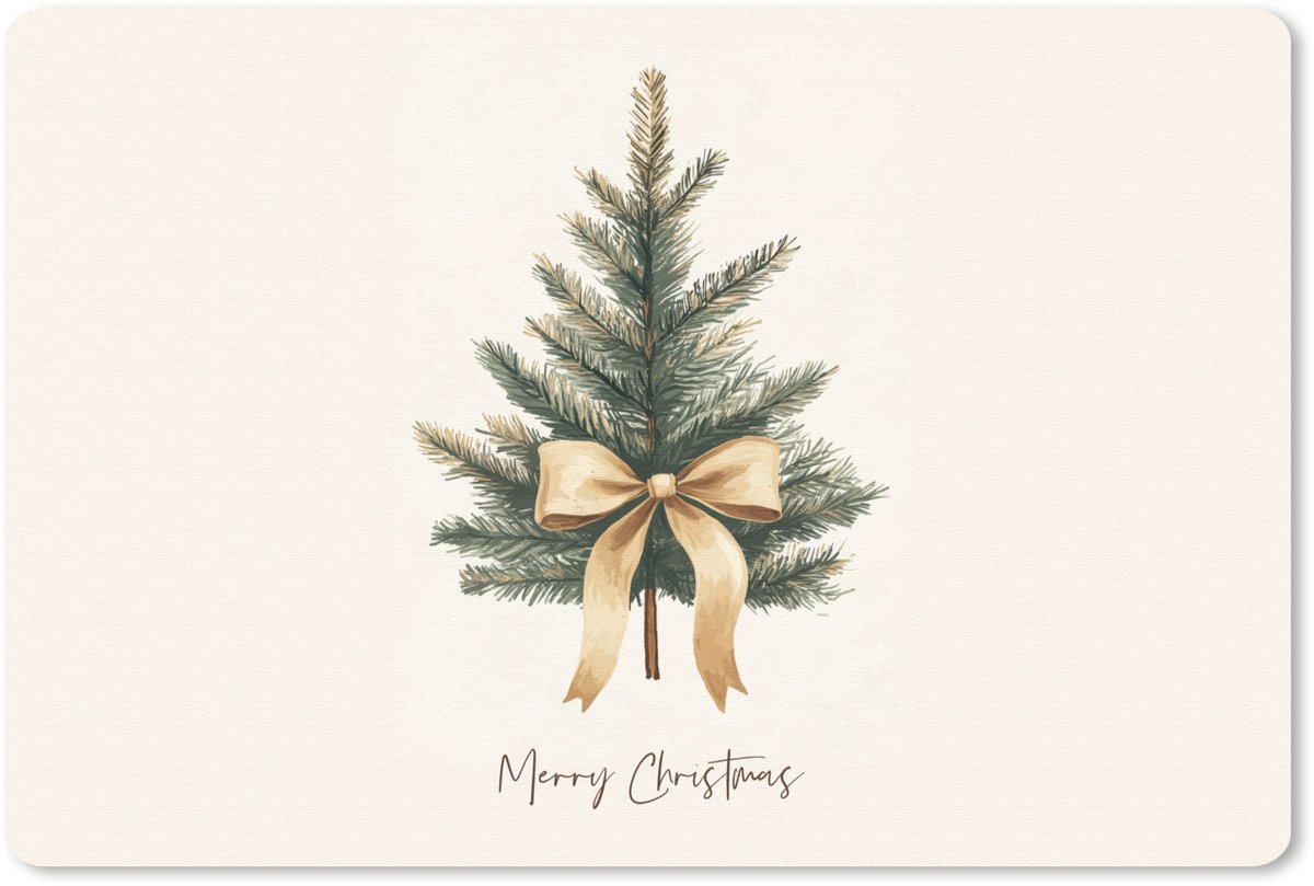 Muismat 27x18 cm - Mousepad Kerstboom - Kerst - Merry Christmas - Beige - Muismatten
