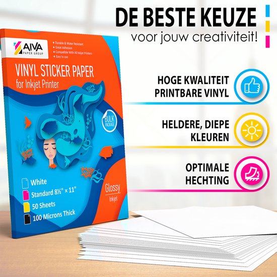 20 vellen inkjet afdrukbare A4 heldere/transparante vinyl glans zelfklevende sticker kwaliteit maak je eigen stickers, producten labels, borden en meer