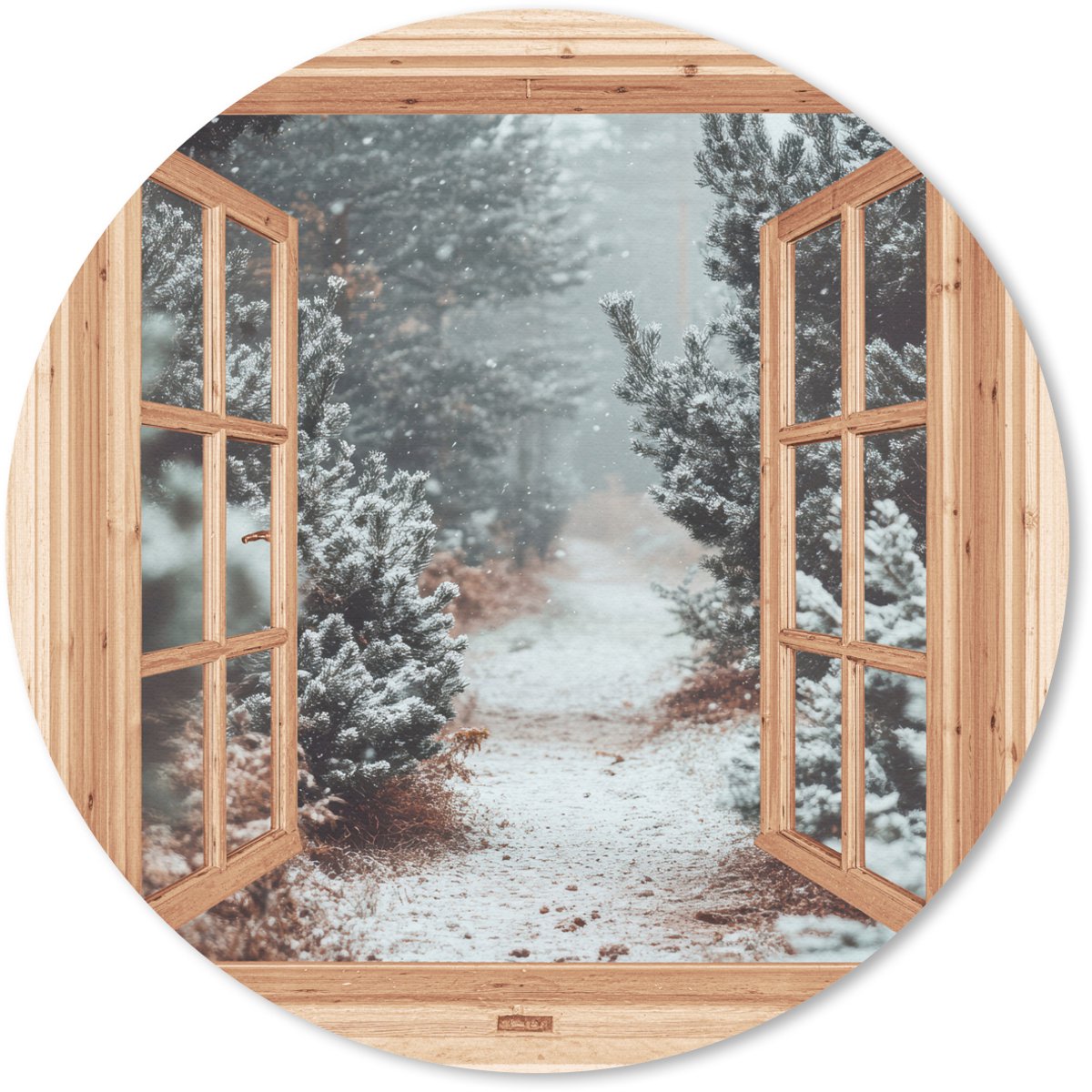 Muismat rond 50x50 cm - Mousepad Bos - Winter - Bomen - Natuur - Pad - Doorkijk - Ronde muismatten