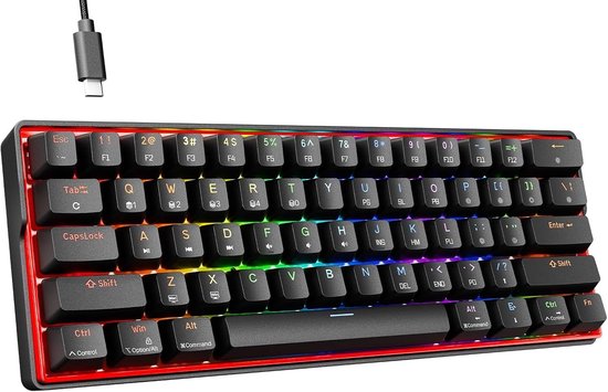 StayPowered Gaming Toetsenbord - Compact en Soepele Prestaties - 60% Mechanisch Toetsenbord - Rode Lineaire Schakelaars - RGB-Verlichting - N-Key Rollover - Afneembare Type-C Kabel - Brede Compatibiliteit - Zwart - Levering Sneller dan Aangegeven!