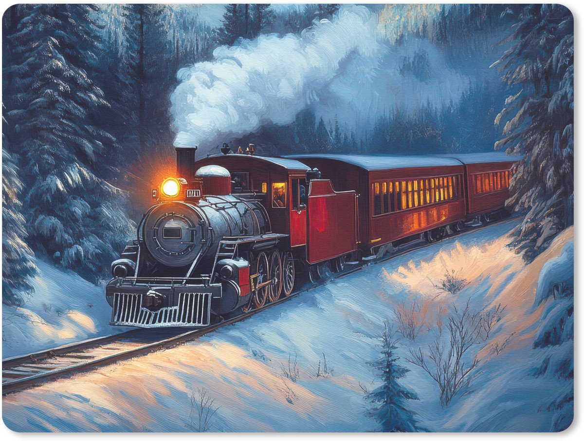 Muismat 23x19 cm - Mousepad Trein - Kerst - Sneeuw - Kersttrein - Muismatten