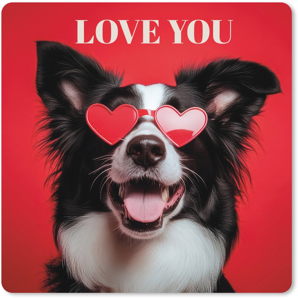 Muismat XXL 80x80 cm - Bureau onderlegger - Bureau mat Hond - Hartjesbril - Loveyou - Rood - Bureaumat - Gaming mousepad xl - Bureaulegger groot - Computer deskmat