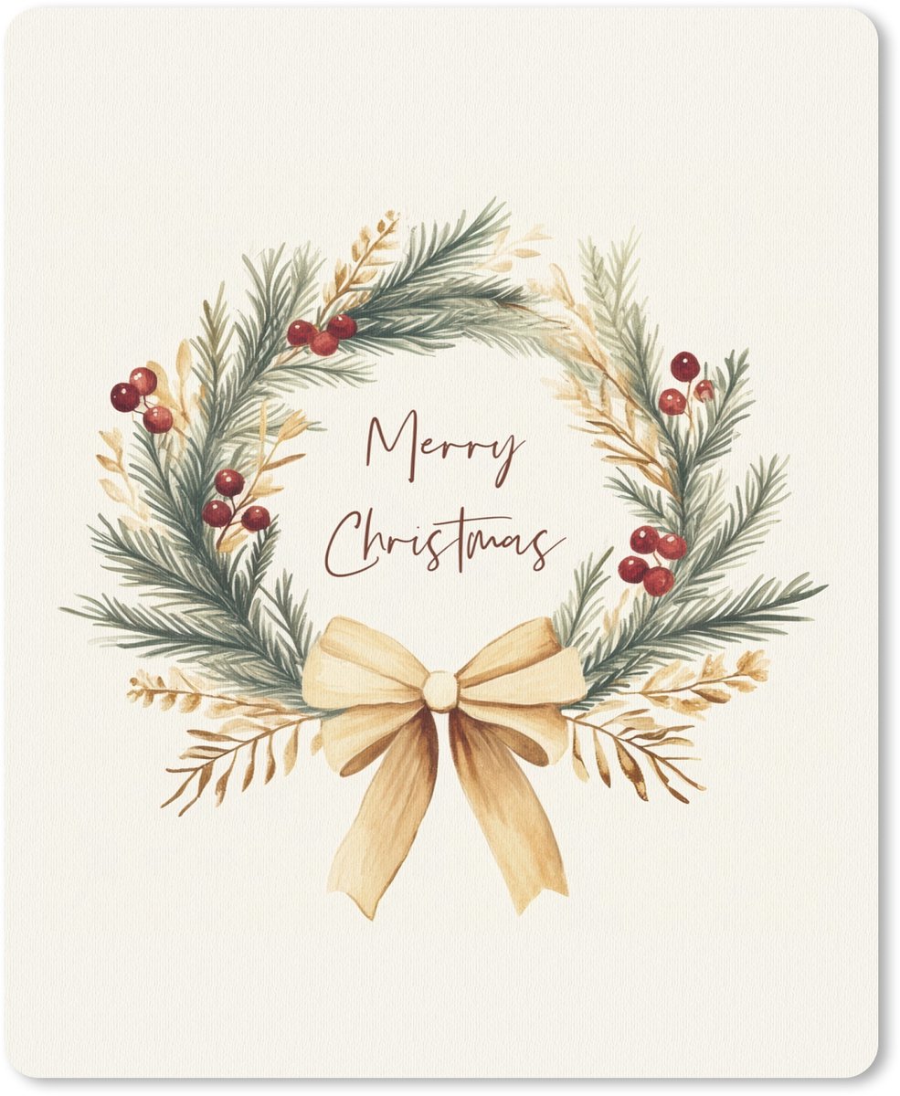 Muismat 19x23 cm - Mousepad Kerstkrans - Kerst - Goud - Beige - Muismatten