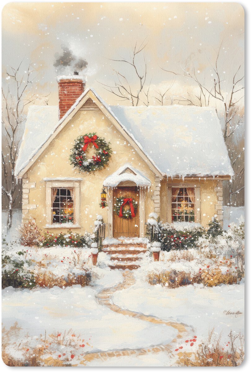 Muismat 18x27 cm - Mousepad Kerst - Huis - Winter - Sneeuw - Muismatten