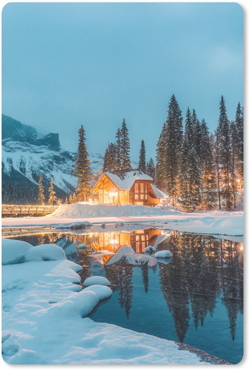 Muismat 18x27 cm - Mousepad Winterlandschap - Natuur - Huis - Bergen - Sneeuw - Muismatten