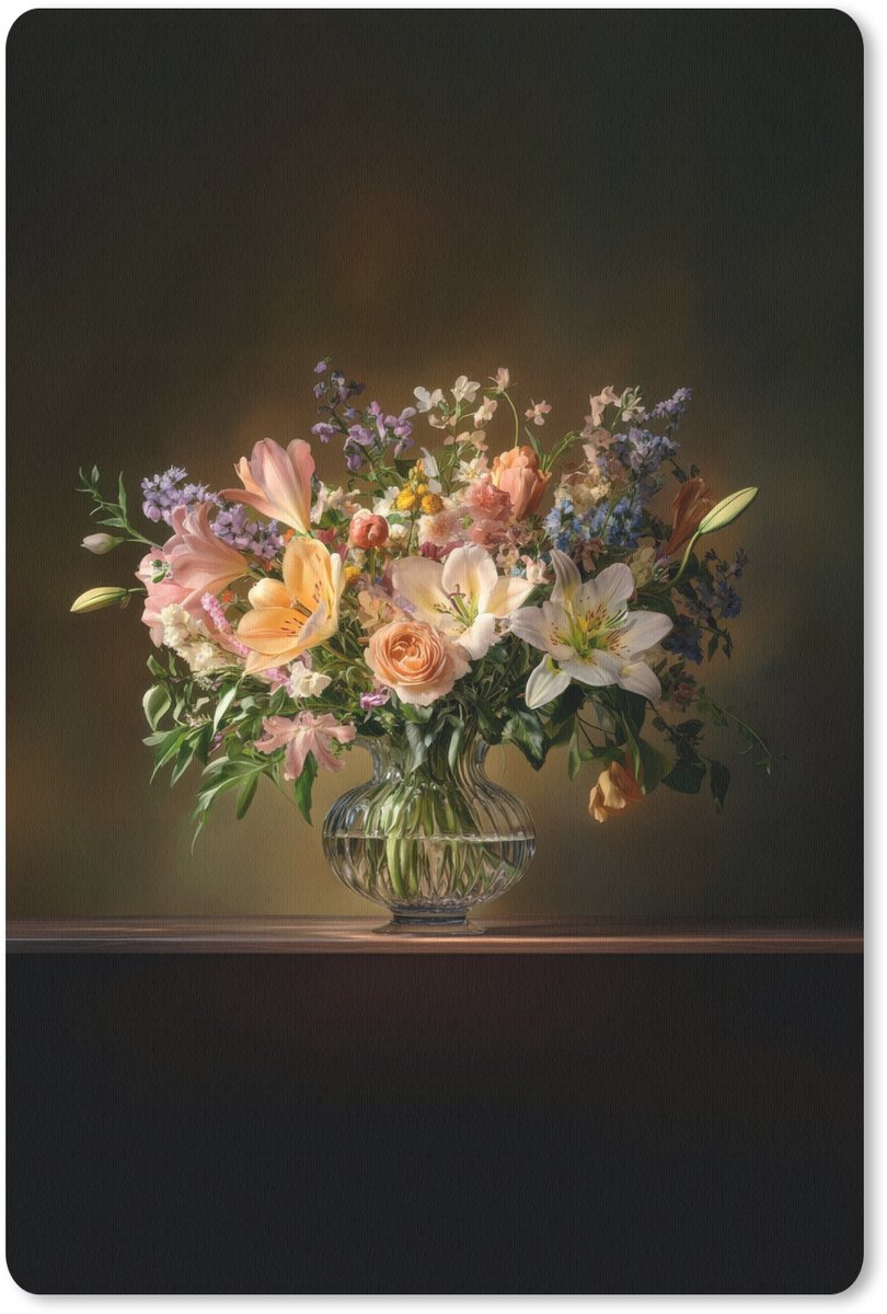 Muismat 18x27 cm - Mousepad Glazen - Bloemen - Boeket - Kleuren - Muismatten