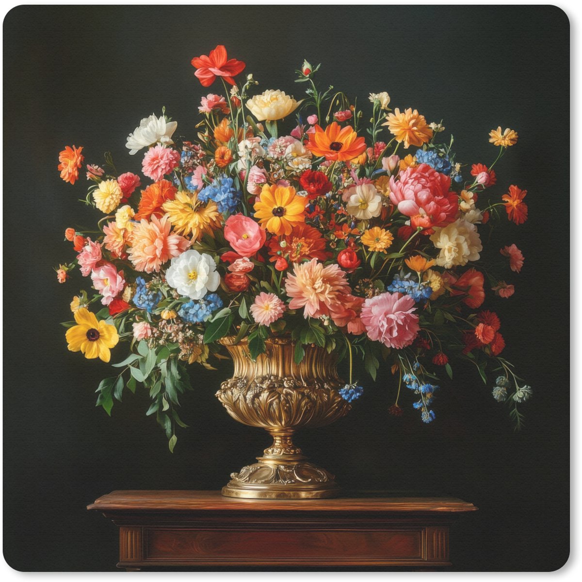 Muismat 30x30 cm - Mousepad Goud - Bloemen - Kleuren - Vaas - Muismatten