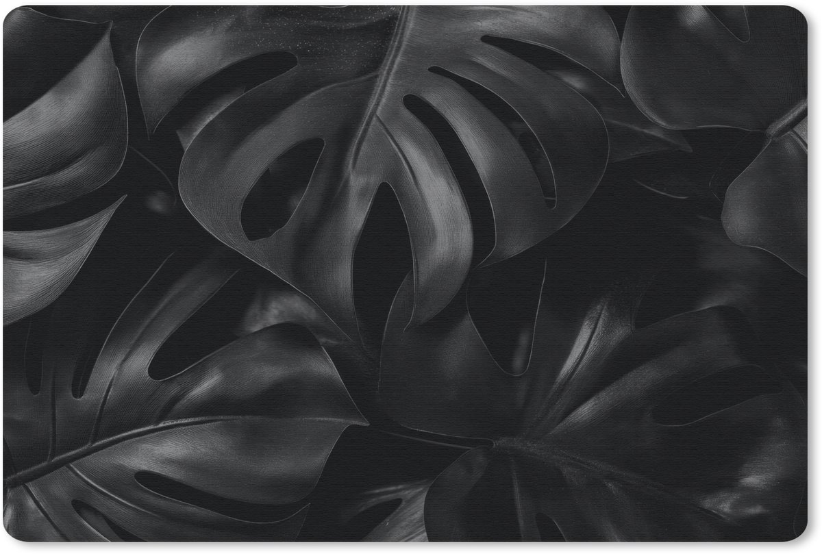 Muismat 27x18 cm - Mousepad Zwart - Monstera - Bladeren - Muismatten