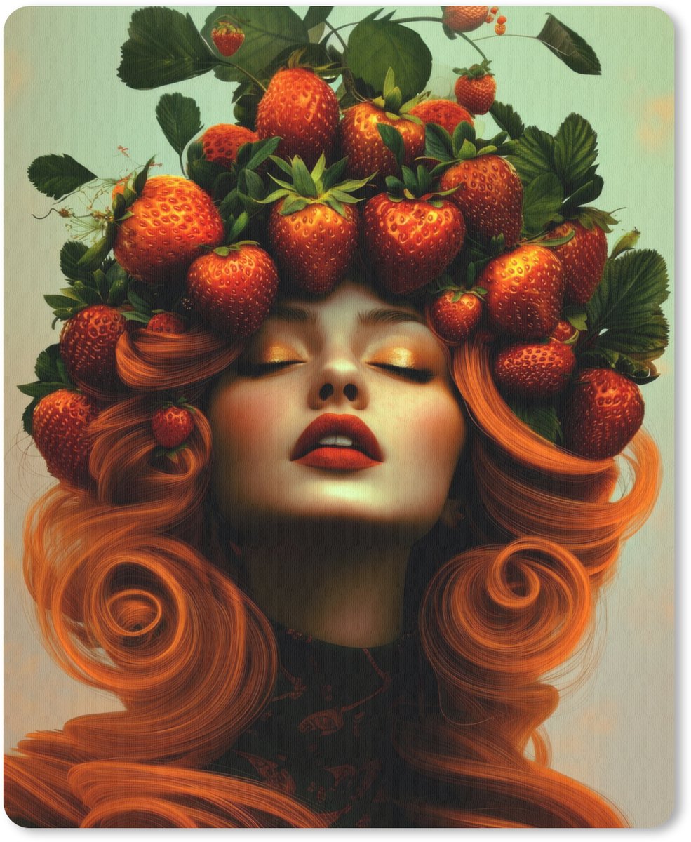Muismat 19x23 cm - Mousepad Vrouw - Aardbeien - Kroon - Muismatten