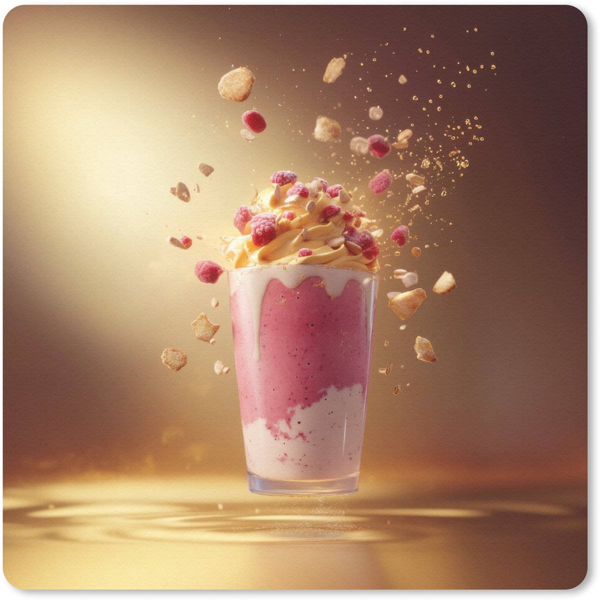 Muismat 30x30 cm - Mousepad Framboos - Smoothie - Drinken - Roze - Muismatten