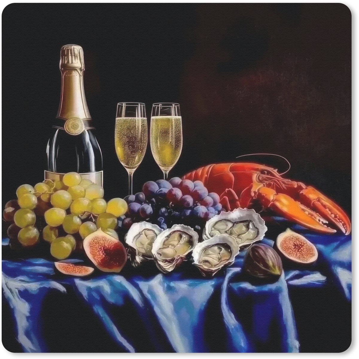 Muismat 30x30 cm - Mousepad Champagne - Luxe - Oesters - Muismatten