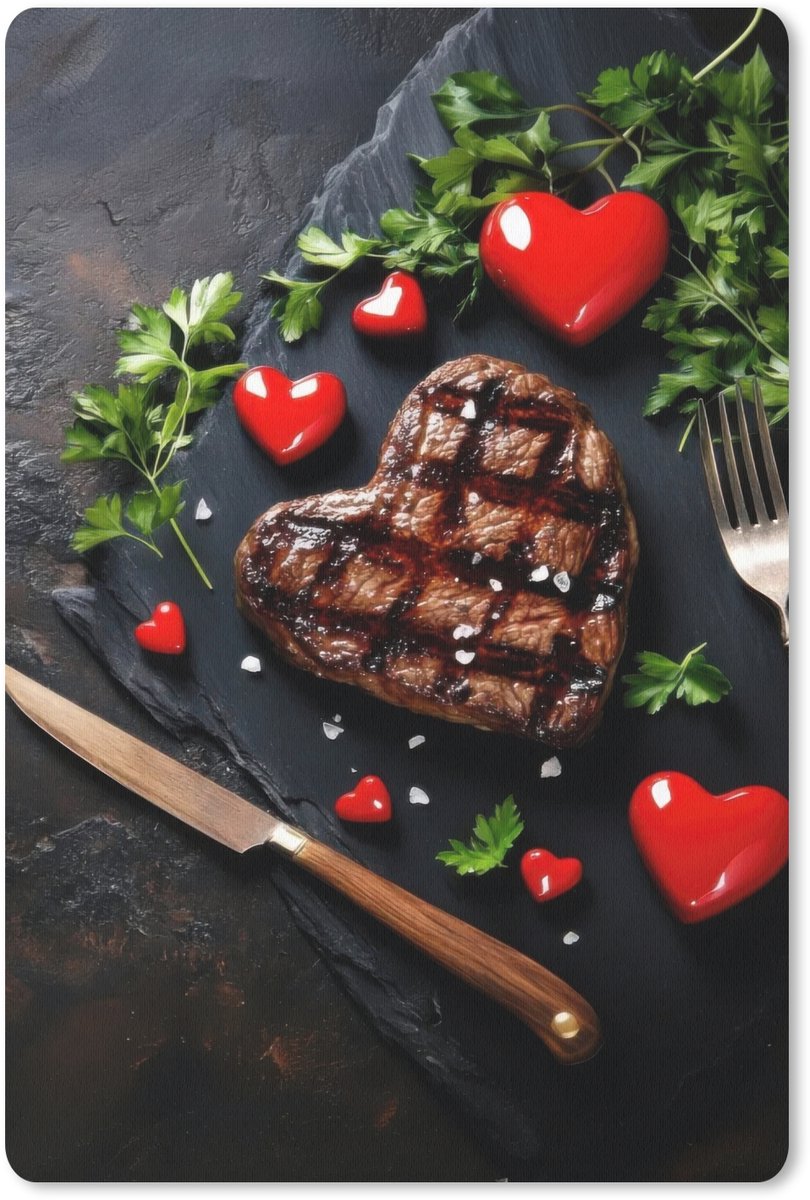 Muismat 18x27 cm - Mousepad Steak - Hart - Bestek - Muismatten