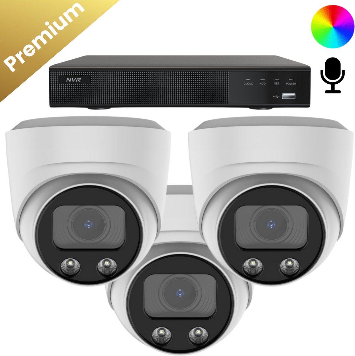 3x Beveiligingscamera set – Draadloos – Sony Dome Premium AI-ISP 8MP Full Color UltraHD 4K – Wit