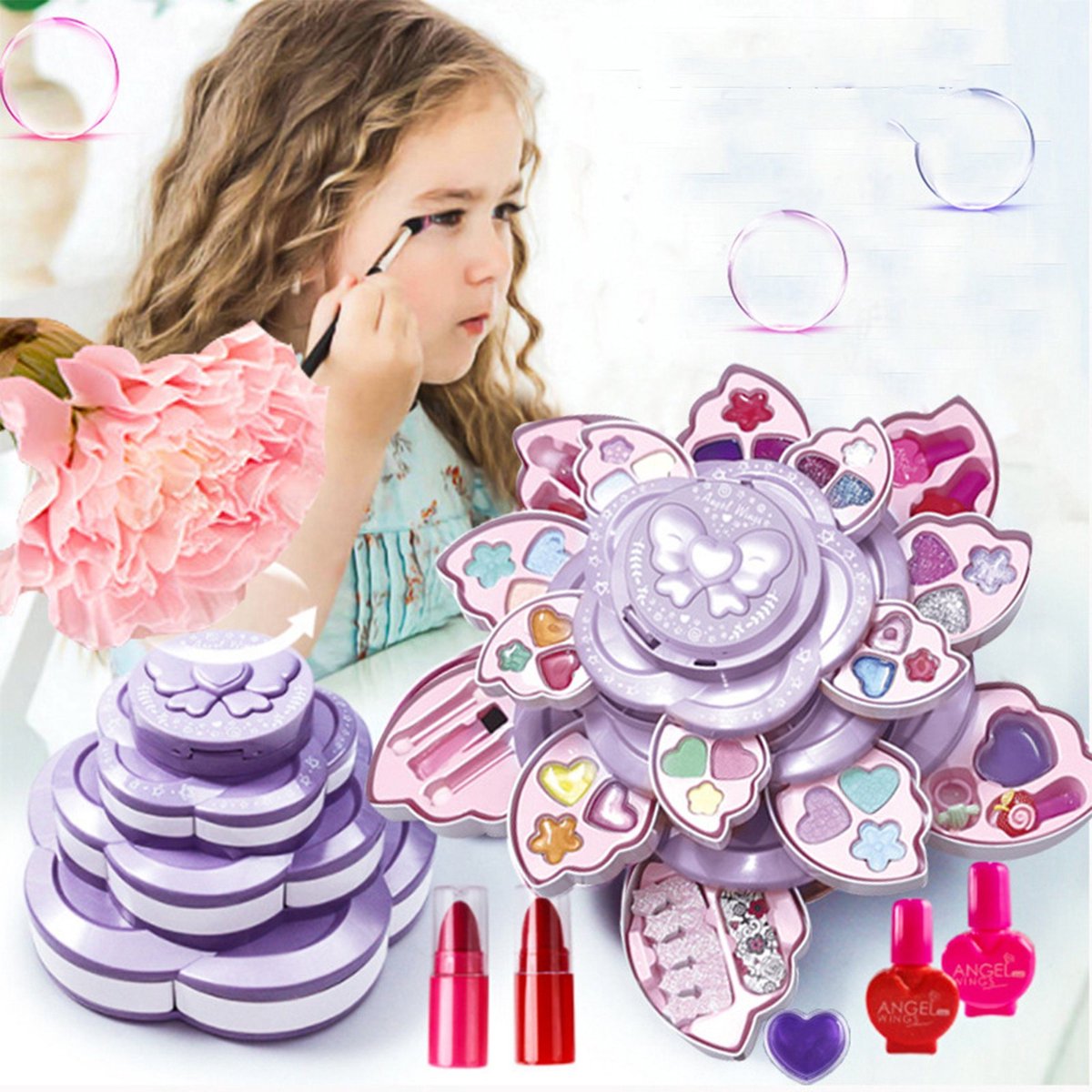 NAXSIR Kinderschmink Set - 4-Lagen Make-up Koffer (764g) met Natuurlijke Ingrediënten - Gemakkelijk Afwasbaar - Rollenspel & Verkleedpartijen
