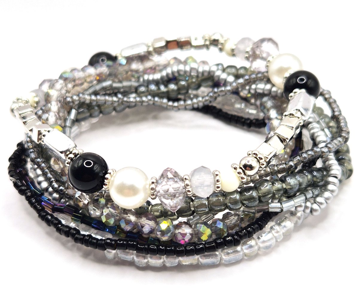 Armbandenset Dames 10 delige armband Grijs Zilver- Kralenarmband Vrouw- Moederdag