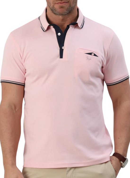Polo Shirt heren - Met Borstzak - 100% Katoen - Heren Polo Shirt korte Mouw - Roze - maat XL
