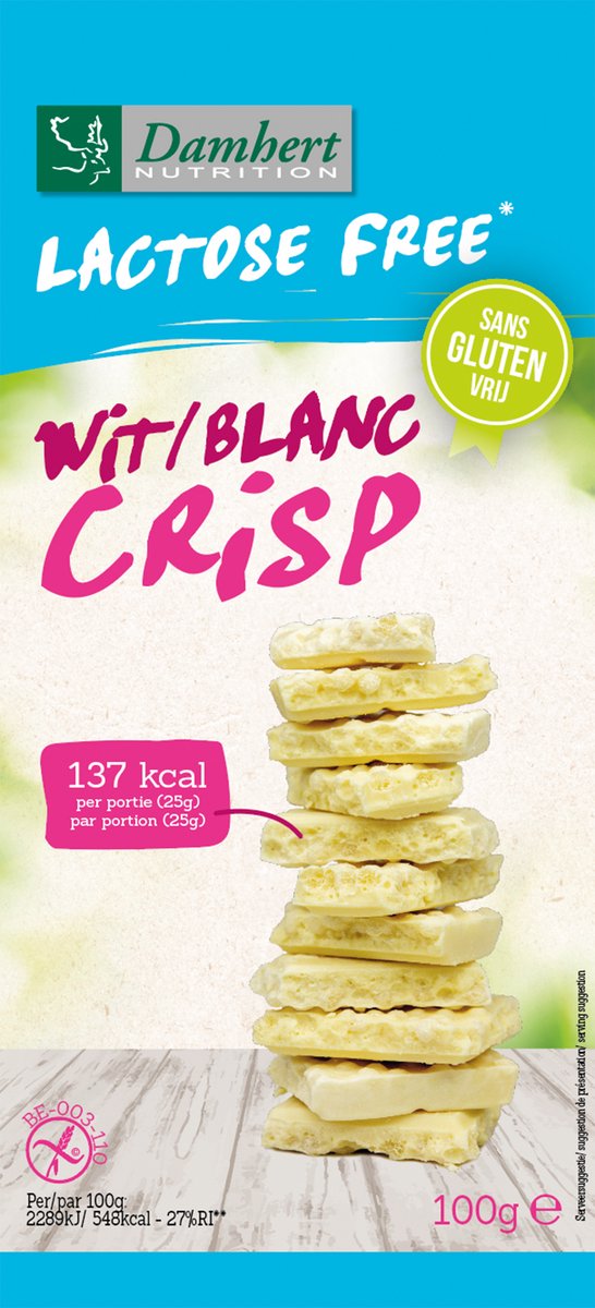 Goedkoopste Damhert Lactose- en Glutenvrij Chocoladetablet Wit Crisp 100GR