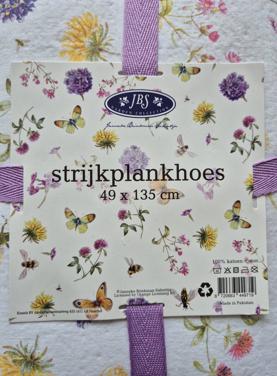 Strijkplankhoes Janneke Brinkman Zomer - JBS met bloemen en vlinders - maat 49x135cm - Lila - Strijkplankhoes