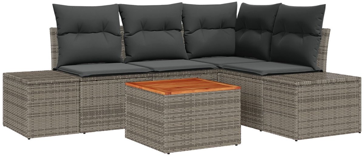 vidaXL - Tuinbank - Set - met - opslag - 5 - pcs - Grijs - poly - rattan