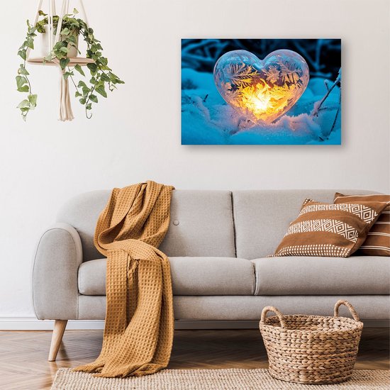 IJslicht in hartvorm winterlandschap - Liefde wanddecoratie - Poster hart - Hyperrealisme - Wanddecoratie posters - Woonaccessoires - poster 60x40 cm