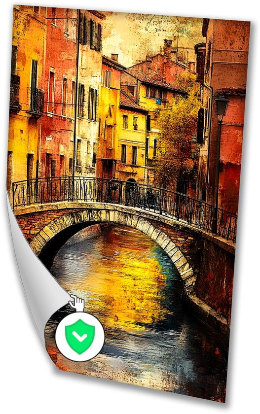 Kleurrijke brug en stadsgezicht - Brug posters - Poster architectuur - Impressionisme - Wandposters - Wandkunst posters - poster 50x70 cm