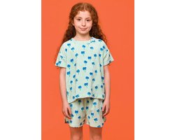 Woody set meisjes - groen/blauw - palmbomen all-overprint - 251-10-BSA-T/946 - maat 152